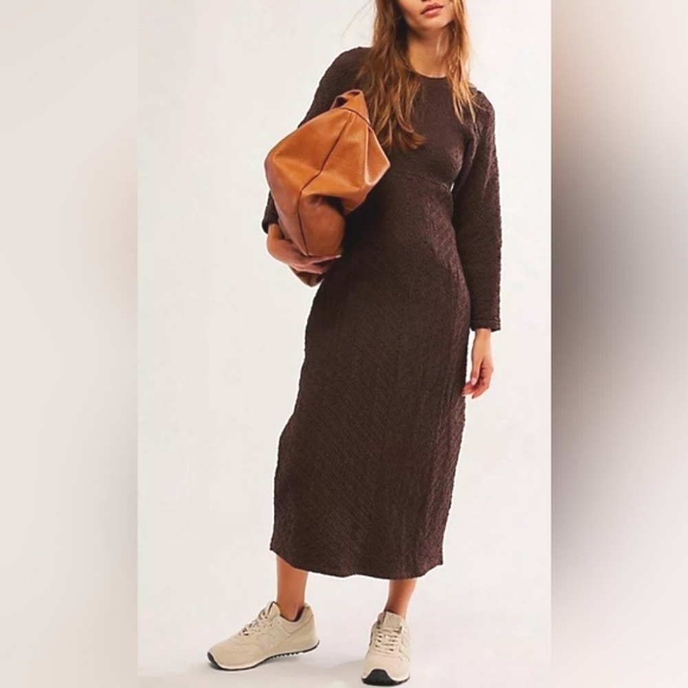 NWOT Free People Gabby Midi Sweater Seamless Dress in Brown Size M/L  $198